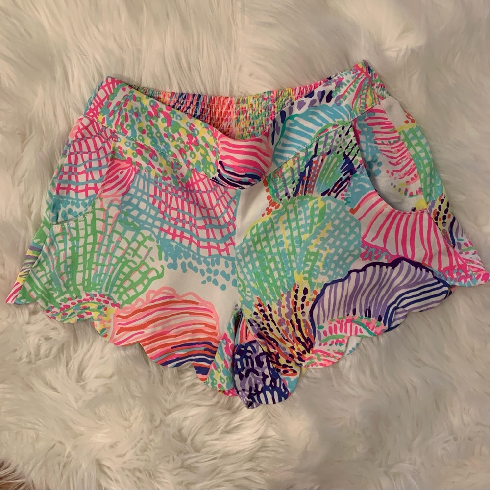 Lilly Pulitzer Dahlia Roar of the Seas Scalloped Hem Pull on Shorts XS Preppy